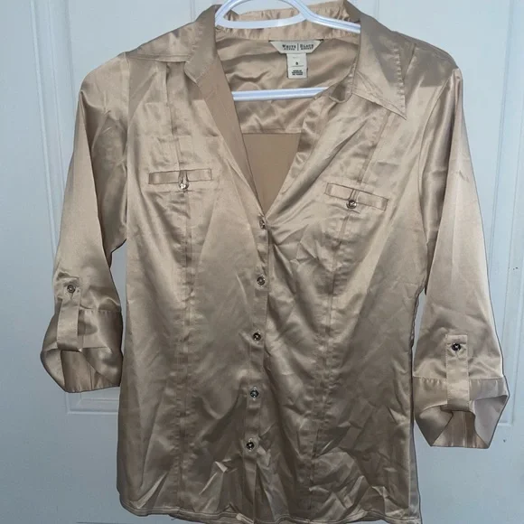 White House Black Market Gold Satin Button Down Shirt - Picture 8 of 10